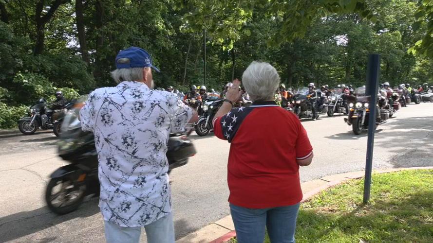 Riders with the 'Run for the Wall' motorcycle caravan visit Louisville's VA Hospital