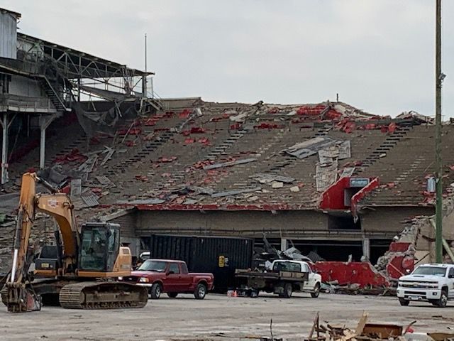Old Cardinal Stadium Demolition Seats Coming Down - 3-20-19