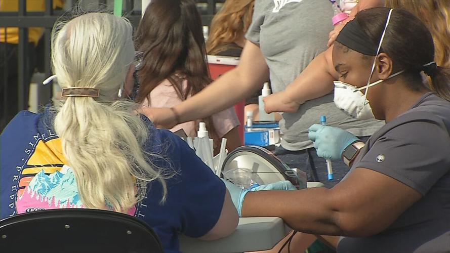 A vaccination clinic at Lynn Family Stadium in Louisville, Ky.