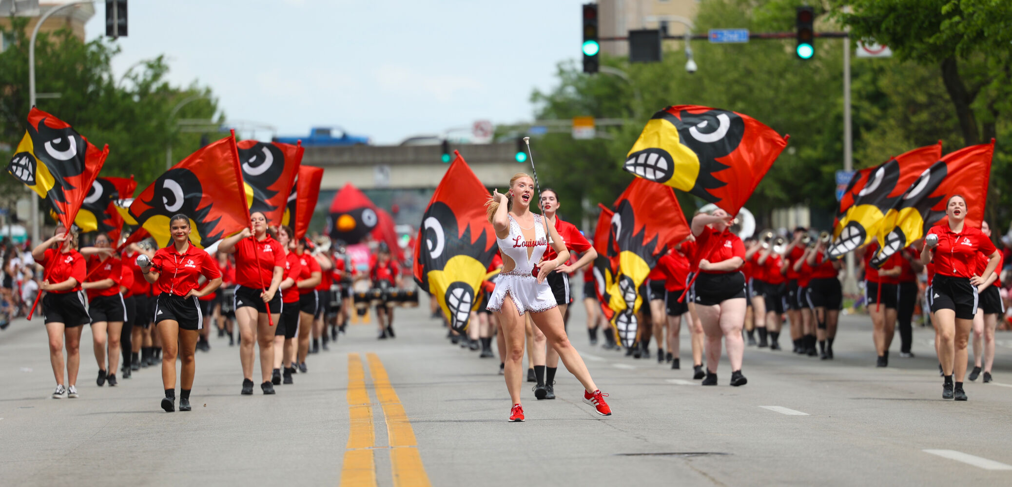 UofL marching band in the pegasus parade.JPG