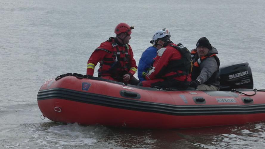 Clark County Emergency Management led first responders on day of training on a hand-held sonar device at Deam Lake in Borden, Indiana. (WDRB Image) Jan. 4, 2024