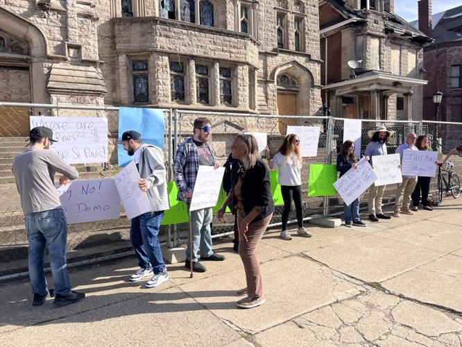 Demonstrators outside St. Paul's Church