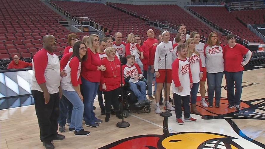 H.O.P.E. disabilities choir sings National Anthem at U of L women's basketball game - Feb. 6, 2020