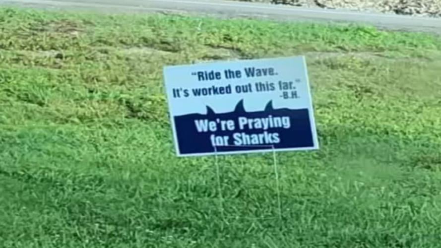 'We're praying for sharks' sign