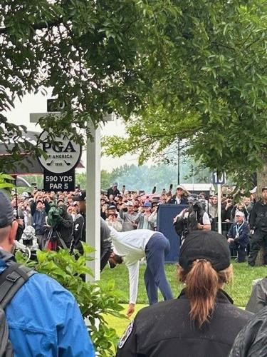 Scottie Scheffler at the 10 tee at Valhalla in Louisville