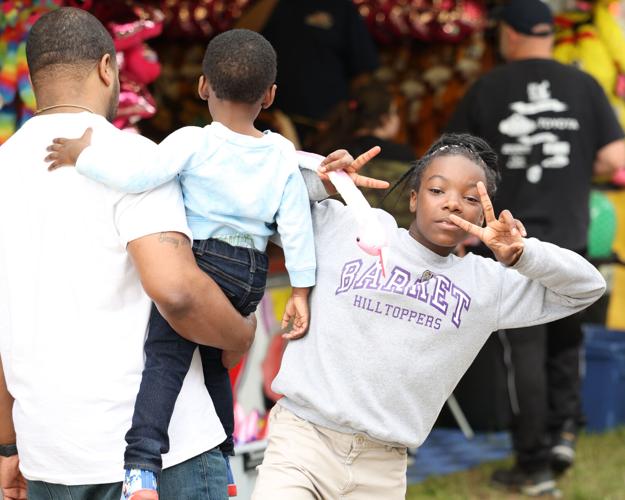 Student poses for a photo at the Chow Wagon