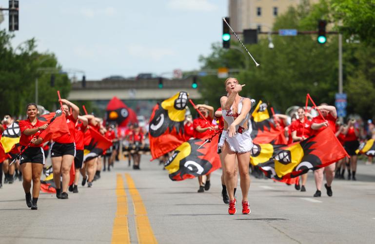 Baton is twirled at the Pegasus Parade.JPG