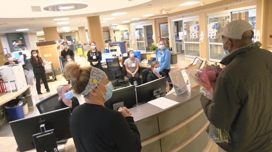 Marcus Daniels, of Jeffersonville, thanks Baptist Health Floyd staff members for helping him survive COVID-19