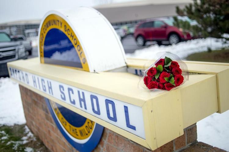 Roses outside Oxford High School in Michigan after shooting