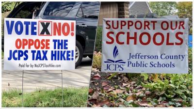 JCPS tax hike dueling yard signs 3