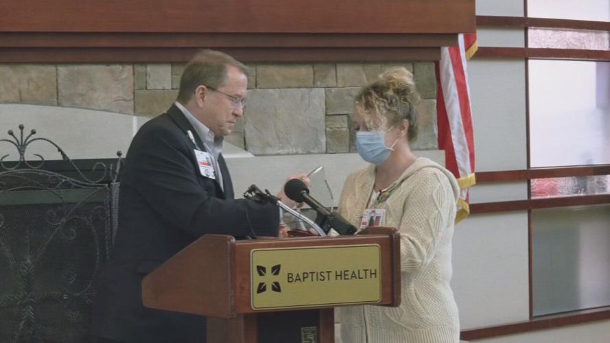 Kristen Cantrell receives a Good Samaritan Award at Baptist Health Floyd