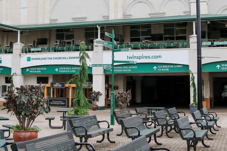 EMPTY CHURCHILL DOWNS - VIRUS PANDEMIC - 4-29-2020  PADDOCK BENCHES.jpg