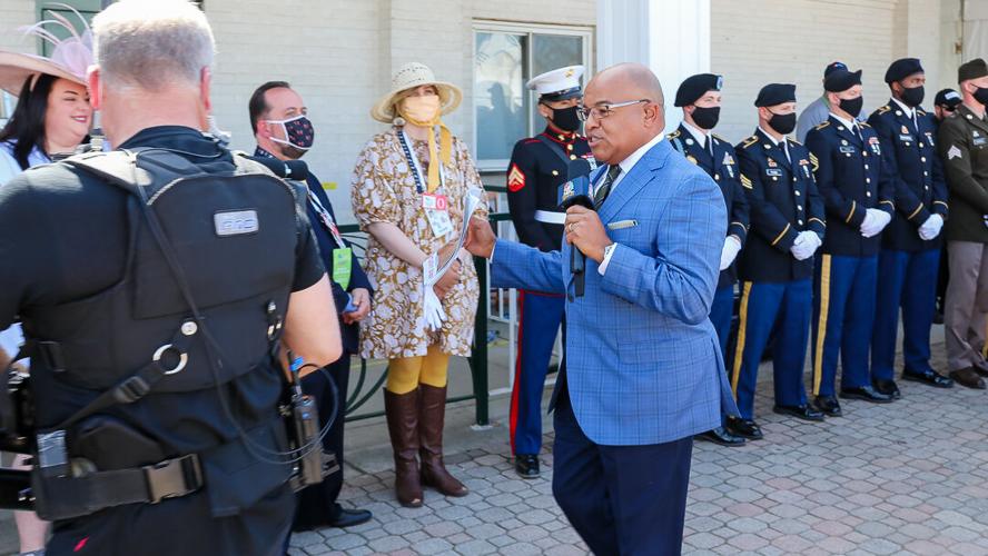 Mike Tirico of NBC talks for a report from the Kentucky Derby.