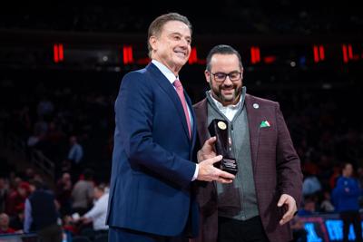 St. John's head coach Rick Pitino receives an award 2-9-2026