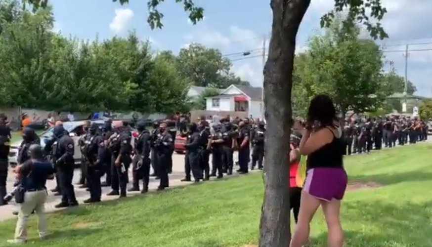 LMPD formation near Until Freedom Protesters at Churchill Downs