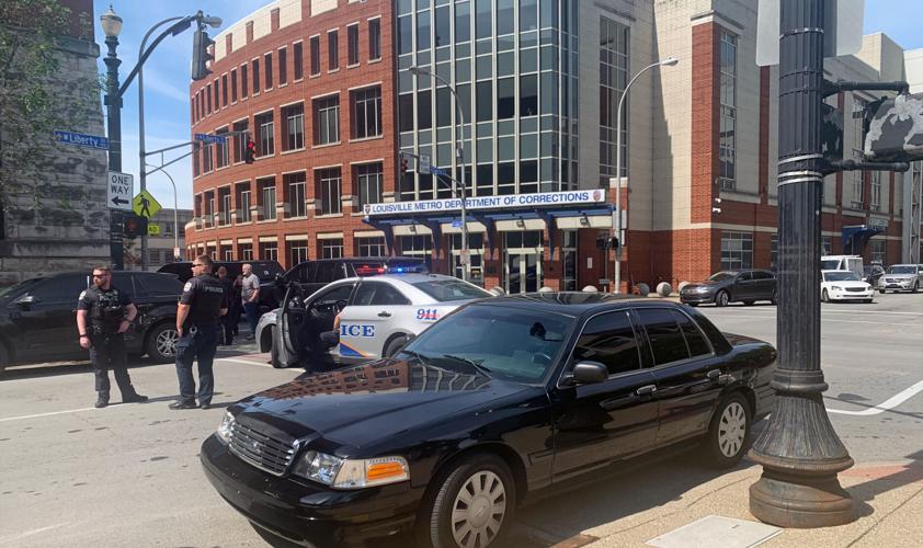 LMPD responding to a possible bomb threat near Jefferson Square on May 22, 2023