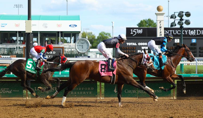 Horses cross the finish line on St Matthews Stakes.JPG