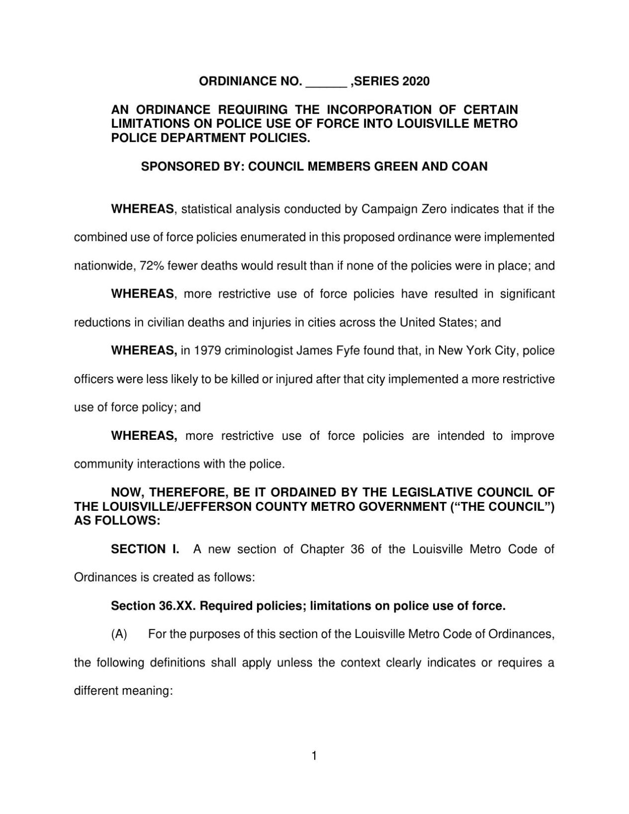 Use of Force Ordinance