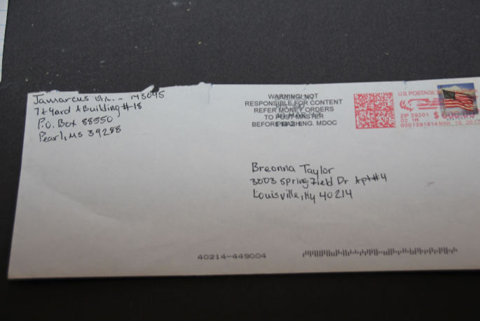 Letter to Breonna Taylor from Jamarcus Glover to Breonna Taylor found at Taylor's apartment