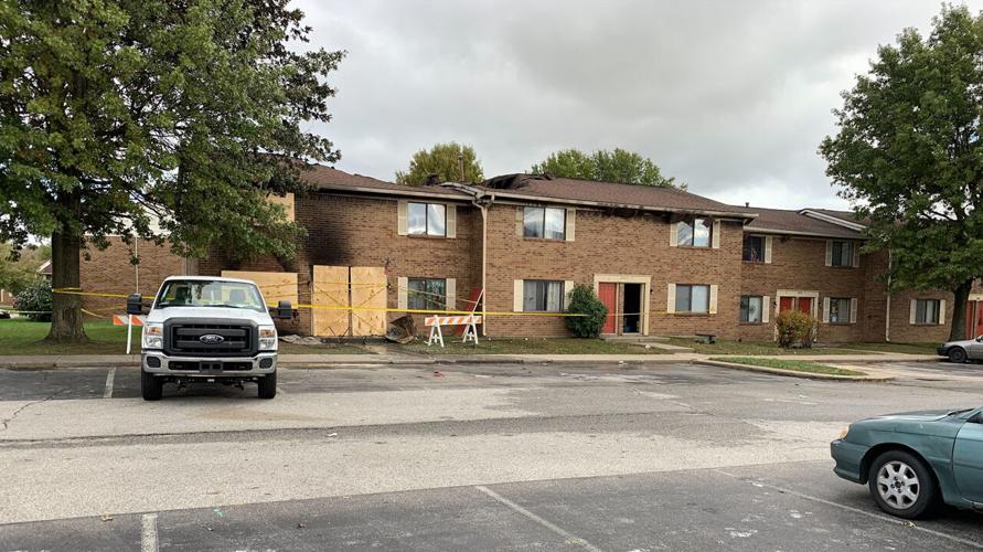 Scene of Oct. 25, 2021 apartment fire in Madison, Indiana, one day later.