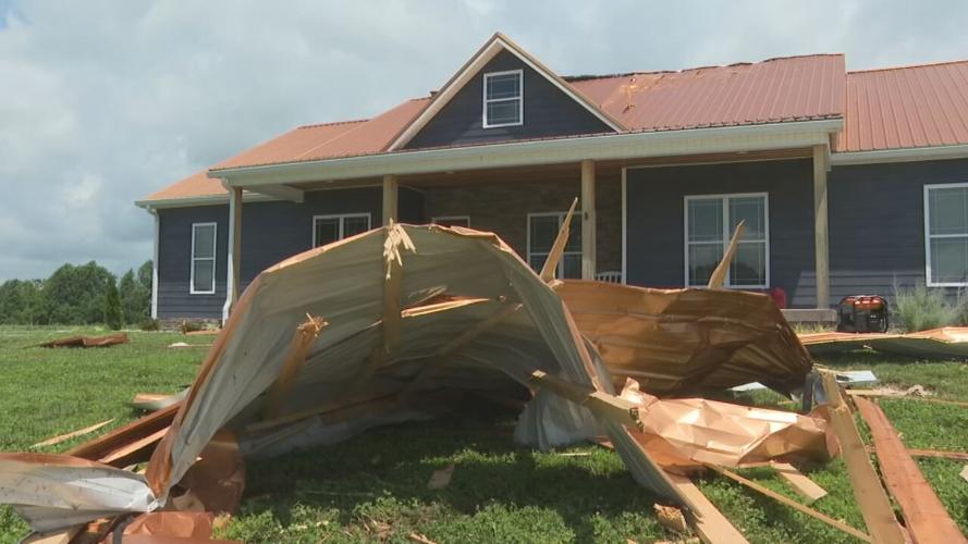 Home damaged by tornado in Casey County, Kentucky