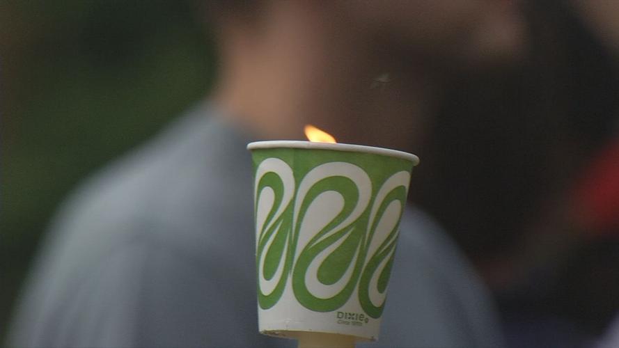 Candle at vigil for Tyler Gerth