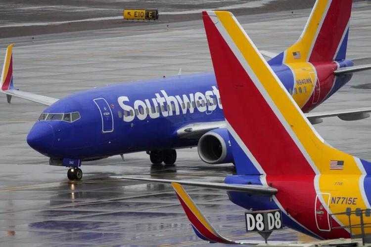 A Southwest Airlines jet arrives at Sky Harbor
