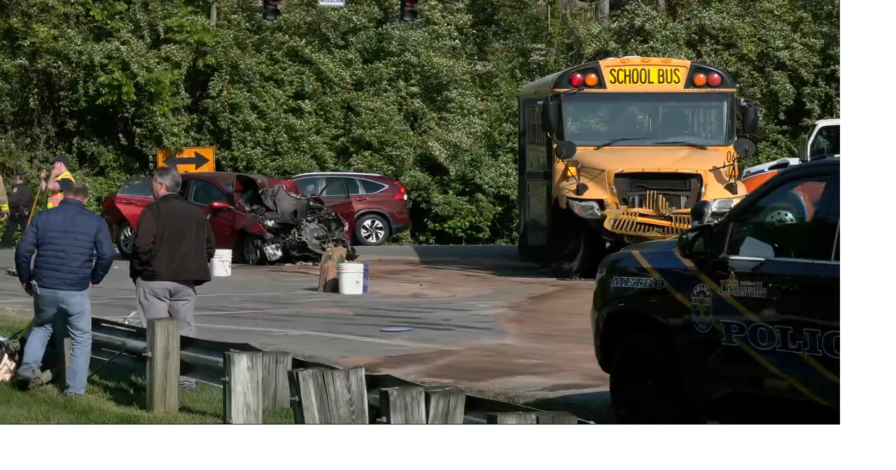 4 elementary students taken to hospital after JCPS bus crash off US 42