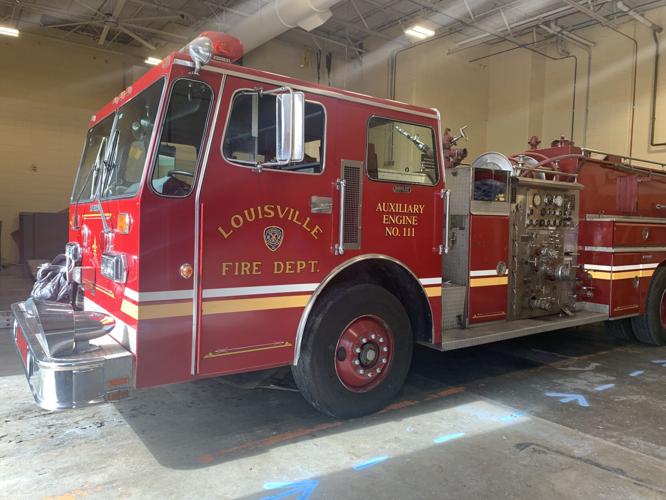 Fire truck parked in Fairdale High School garage