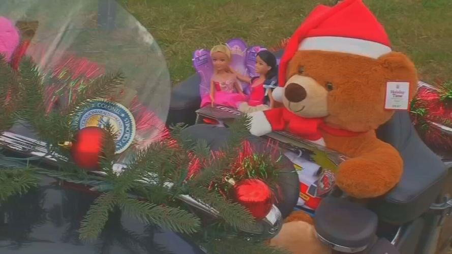 Teddy Bear on Toys for Tots Motorcycle Run in Louisville