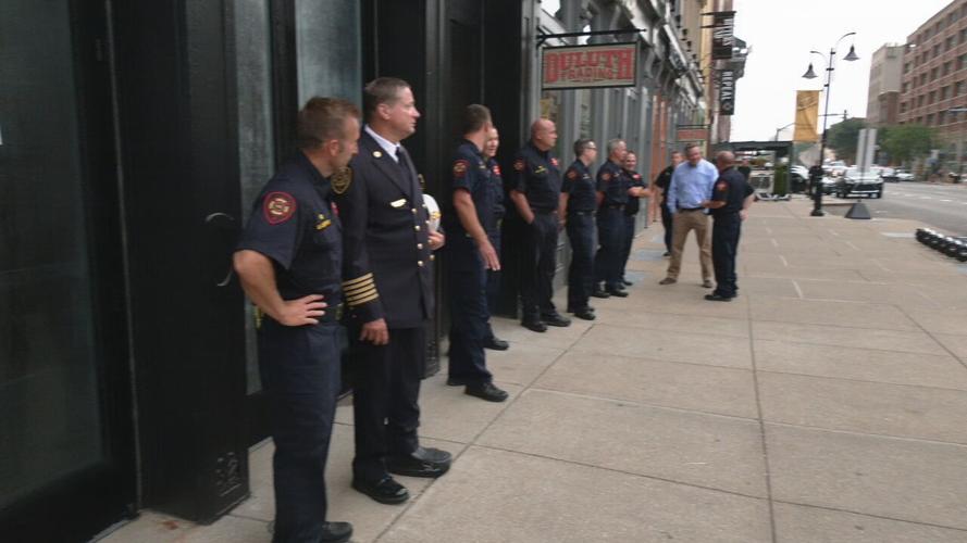 Louisville firefighters outside Old Forester Distillery