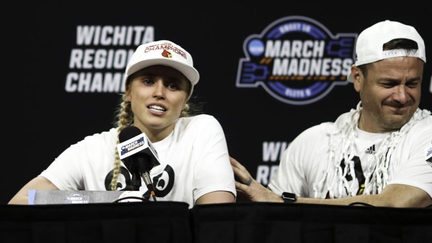 Hailey Van Lith and Jeff Walz after Elite Eight