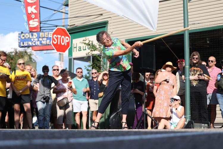 Woman swings during the Dainty Contest.JPG