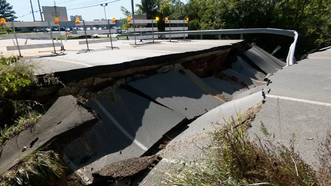 Repairs to part of Jeffersontown road that collapsed from heavy