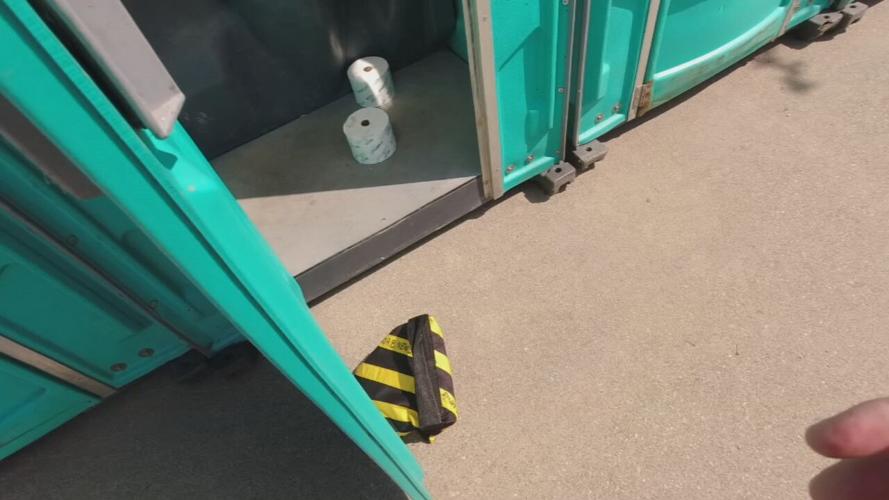 Thunderpot with door open in downtown Louisville, Kentucky