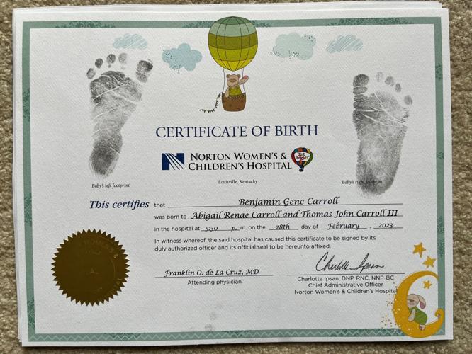Birth Certificate for Benjamin Gene Carroll