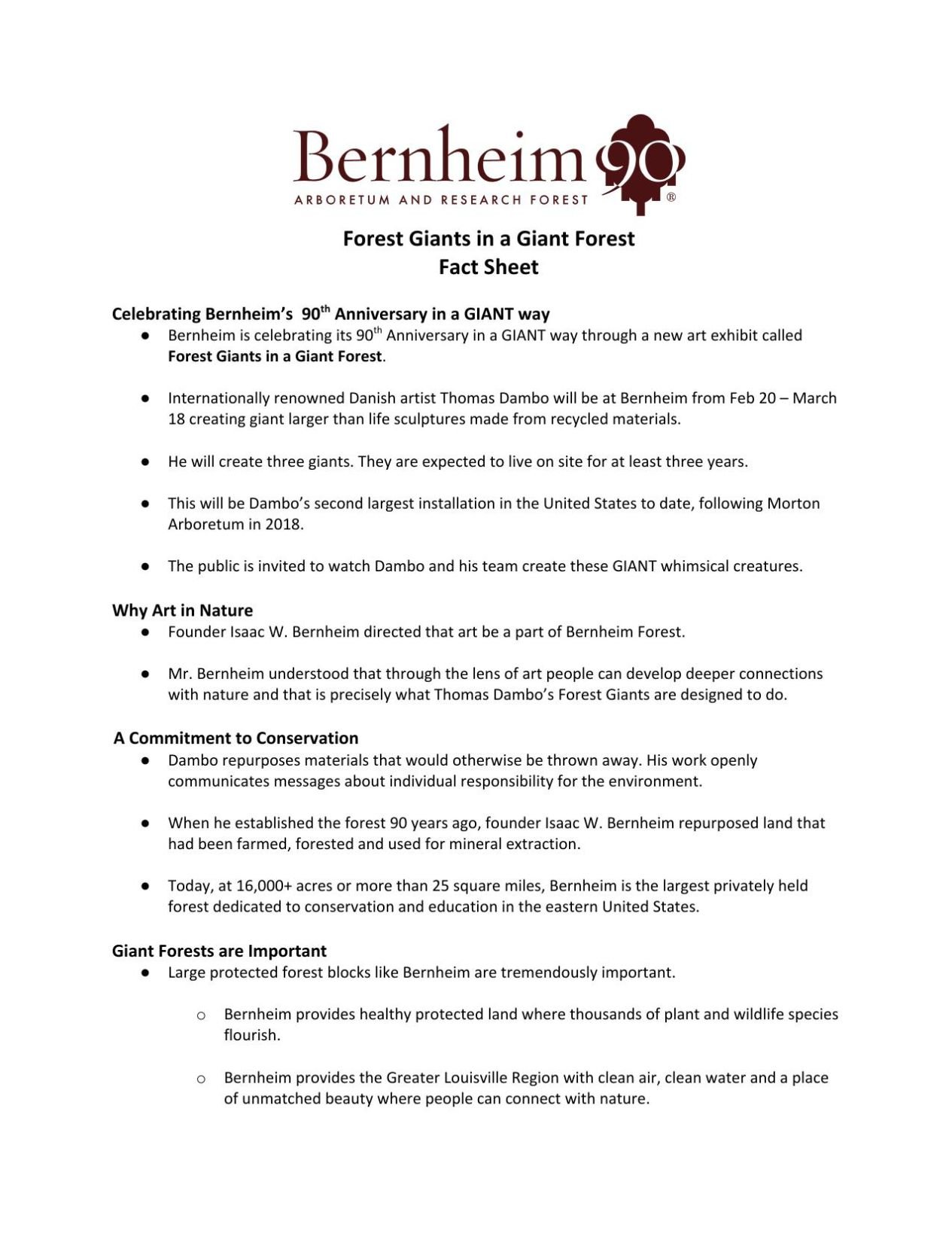 Bernheim Forest giants fact sheet