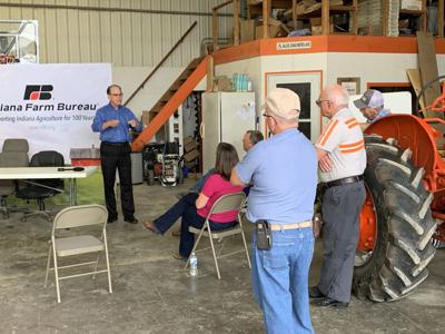 Indiana Sen. Mike Braun speaks to farmers in Salem