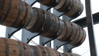 Bourbon barrels on display at Log Still Distillery