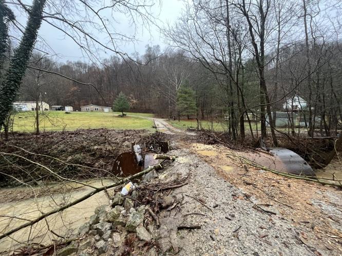 Debris on a bridge from Jan. 3, 2023 flooding in Bullitt County
