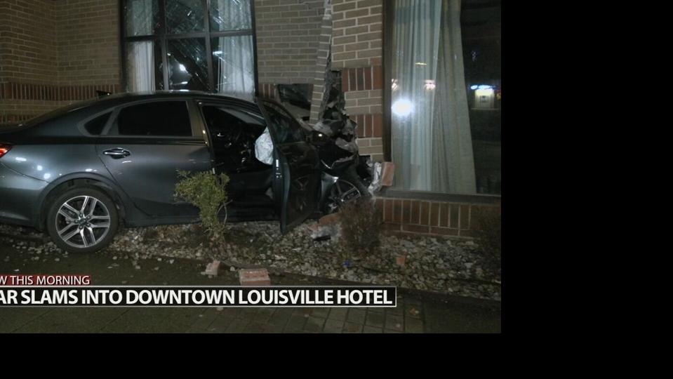 car crashes into Courtyard By Marriott across from Yum Center - 3.23.23
