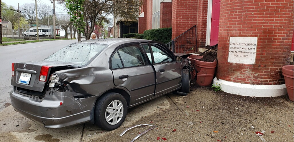 Car crash outside Zion Baptist Church