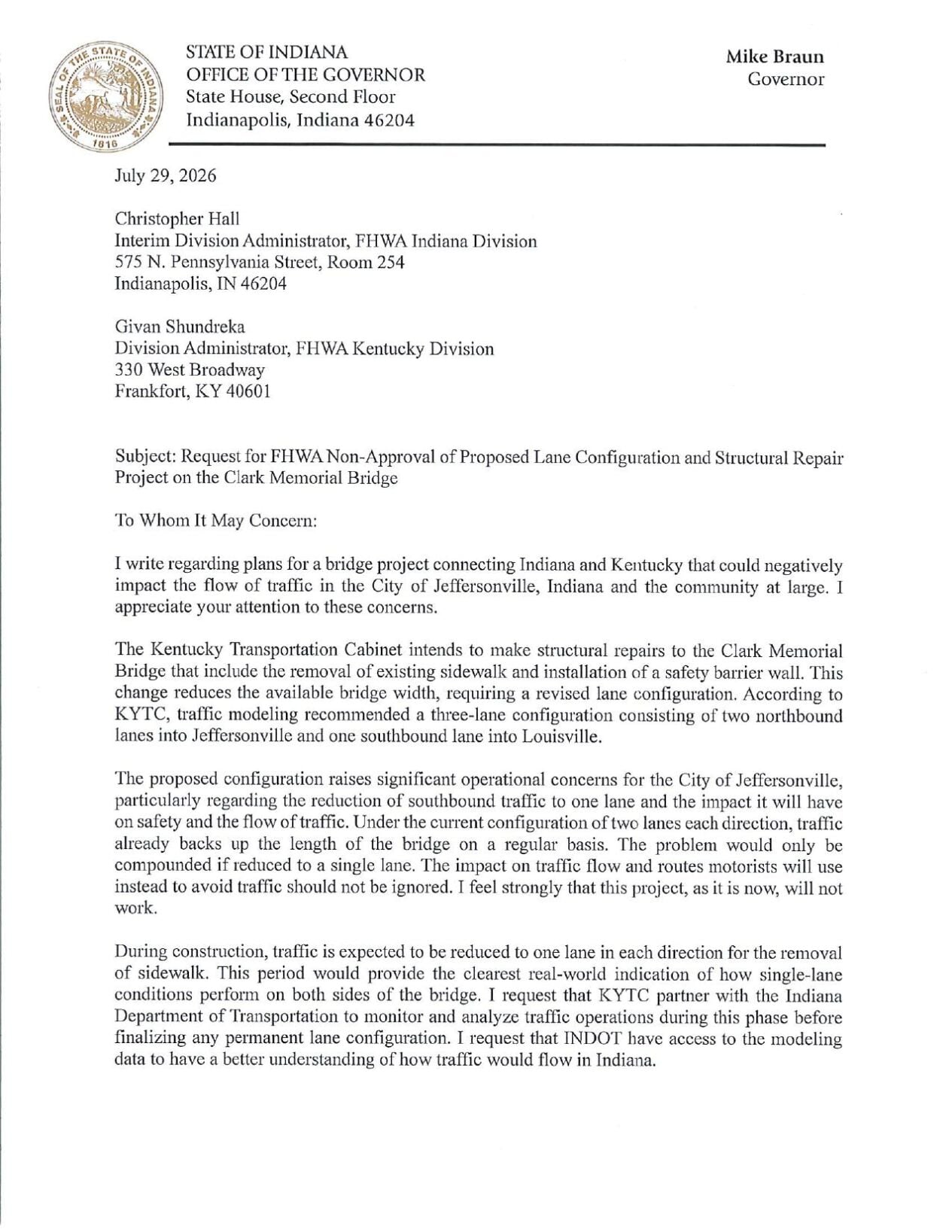 Braun letter to 2nd Street Bridge