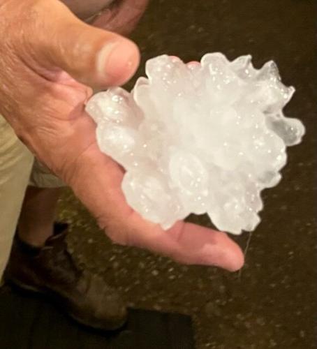 Large irregular shaped hail in Corydon, Indiana