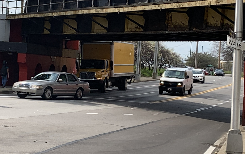 Truck Wedged Under 3rd Street Underpass