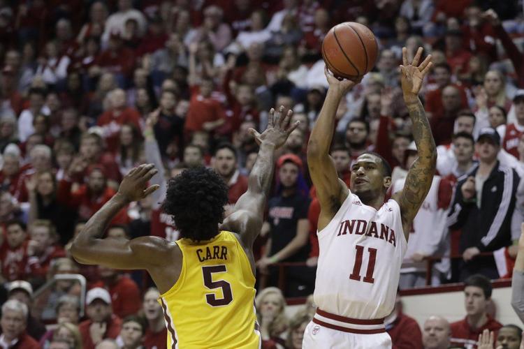 Indiana's Devonte Green (11) shoots against Minnesota's Marcus Carr