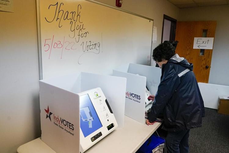 Voter completes ballot at Indiana primary