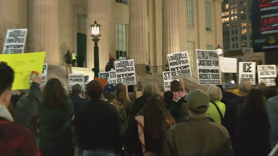 Downtown Louisville ICE fatal shooting protest 1-8-26