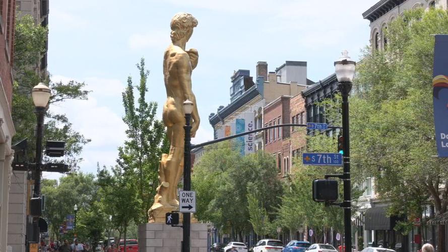 Statue of David outside 21C hotel in downtown Louisville
