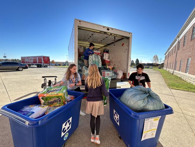 Students from Christian Academy of Indiana and Louisville loaded up a box truck with supplies